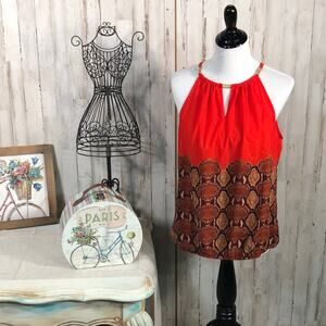 Cache Dressy Halter Blouse With Gold Accents Size Large